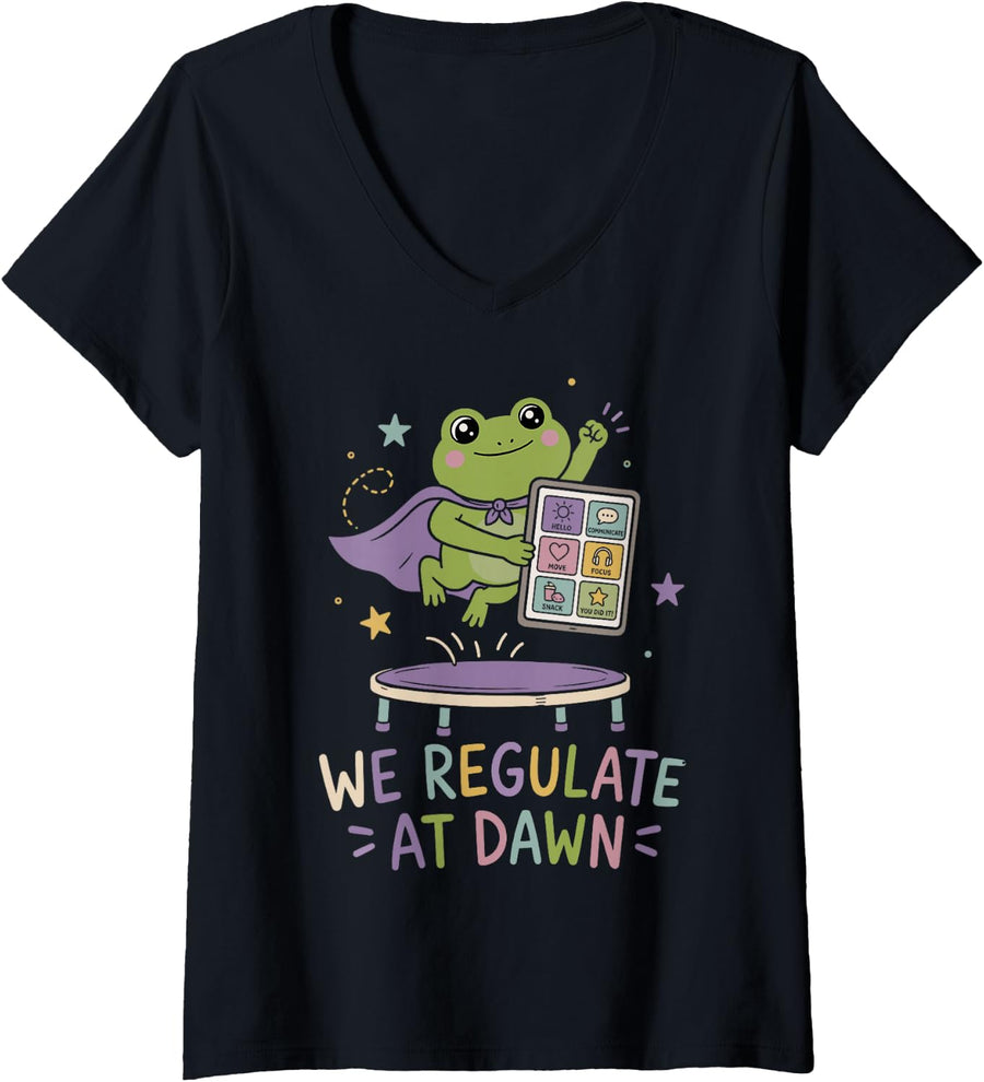 Women's Funny Occupational Therapist Frog Sensory Regulation V-Neck T-Shirt - Black