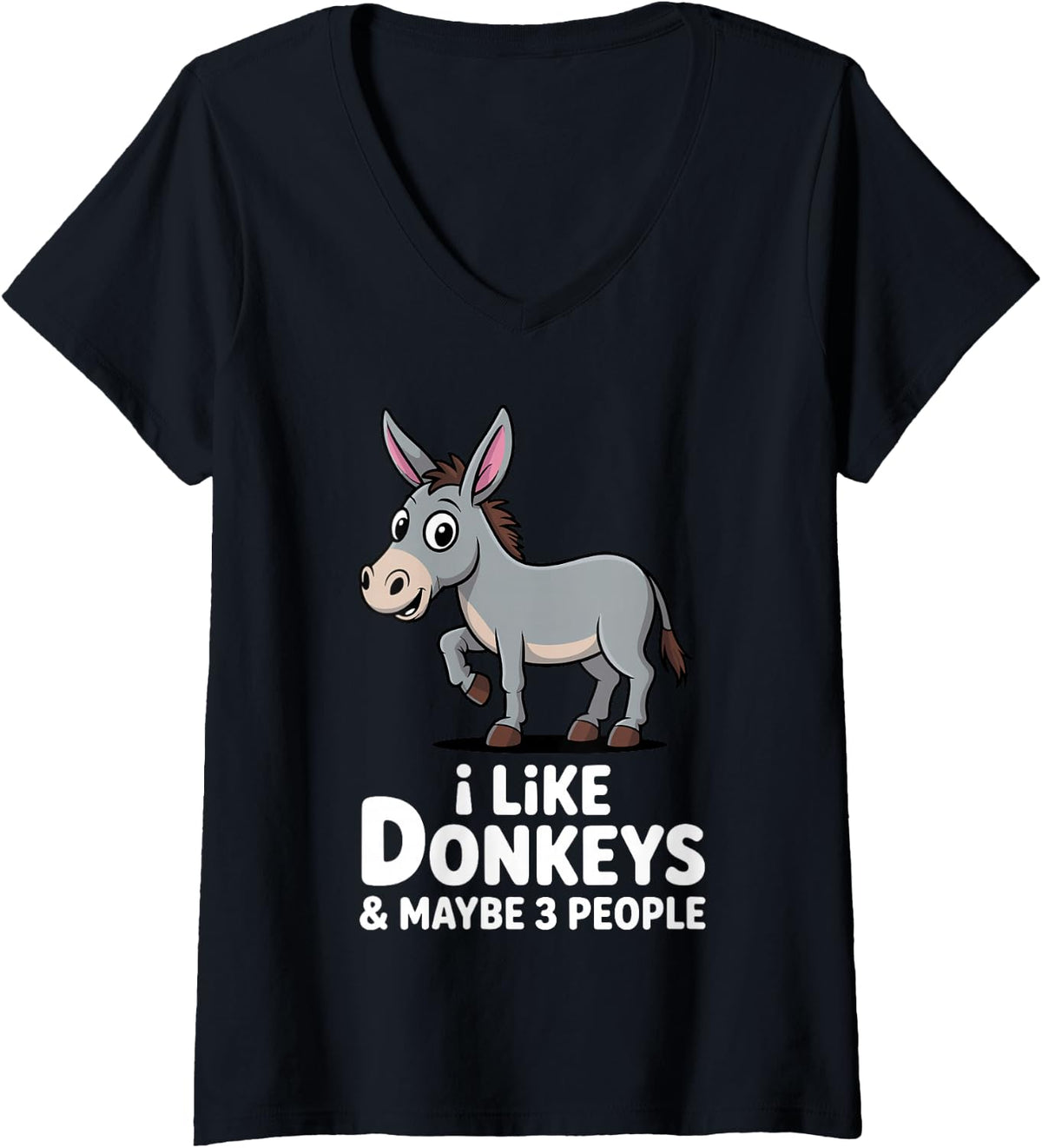 Women's Cute Donkey Design for Men Women Pet Animal Donkey Lovers V-Neck T-Shirt - Black