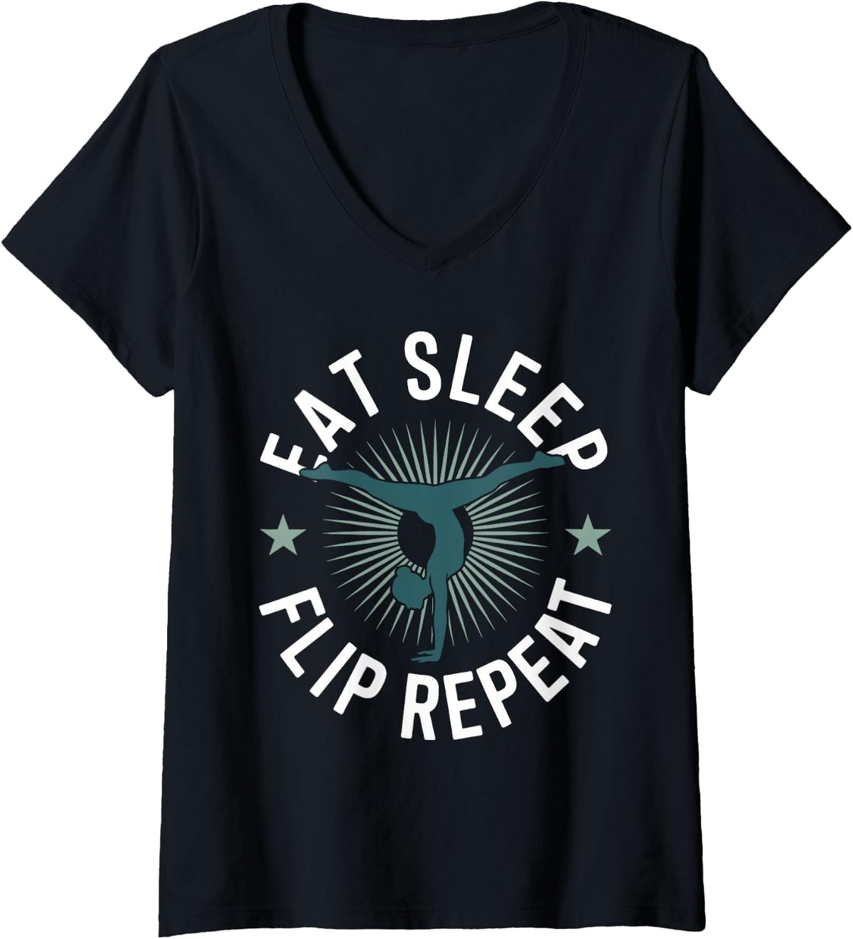 Women's Eat Sleep Flip Repeat Gymnast Gymnastics V-Neck T-Shirt - Black