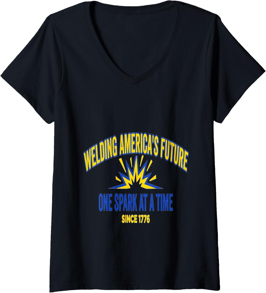 Women's USA 250 Years Welder 1776 2026 Welding America S Future One V-Neck T-Shirt - Black