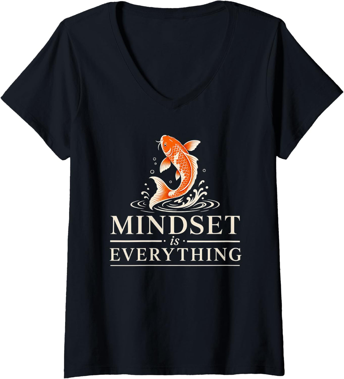 Women's Orange Koi Fish Motivational Mindset Quote V-Neck T-Shirt - Black