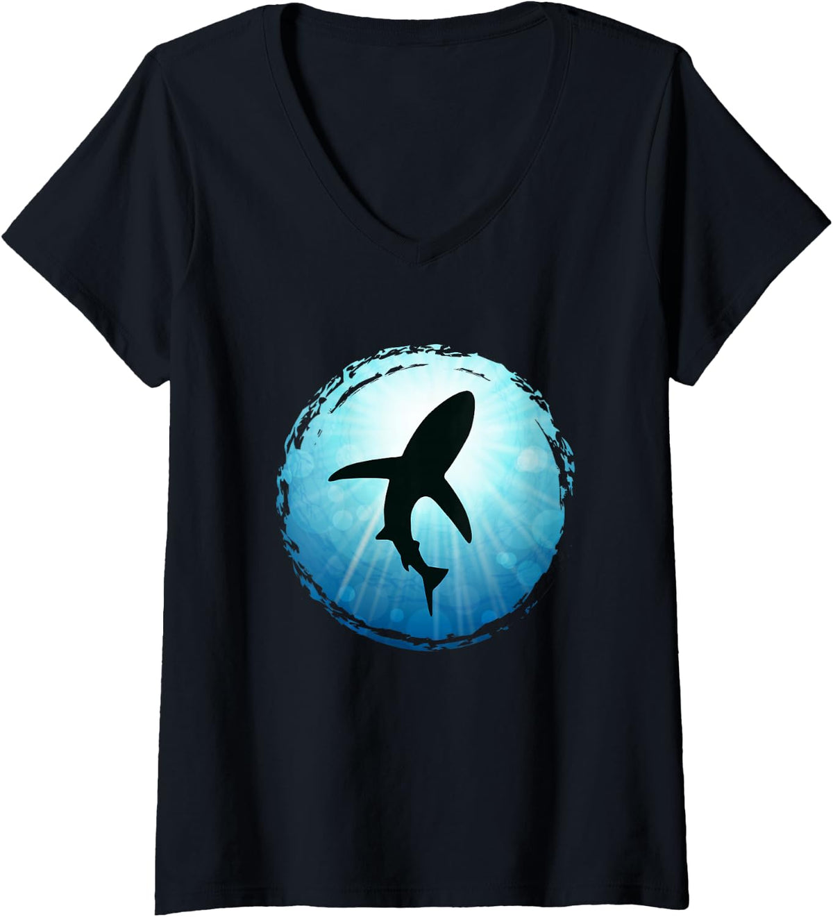 Women's Scuba Diving Freediving Apnoe Spearfishing Shark Dive V-Neck T-Shirt - Black