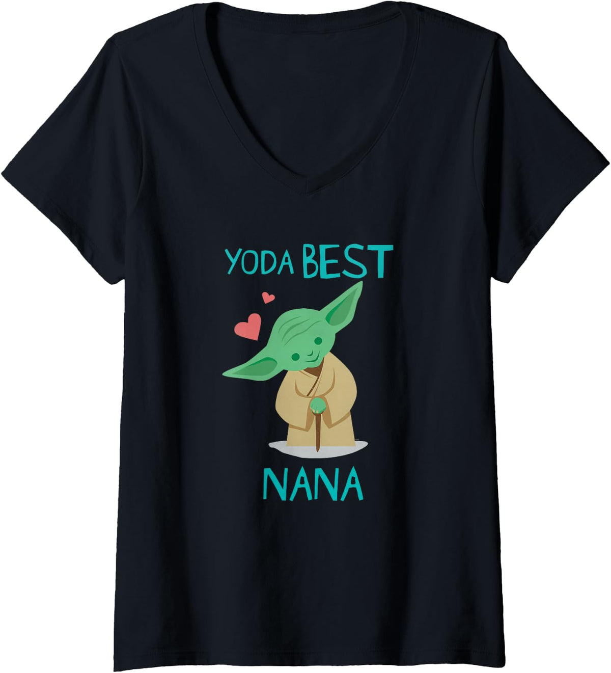 Womens Star Wars Yoda Best Nana Yoda Chibi Portrait Mother’s Day V-Neck T-Shirt - Black