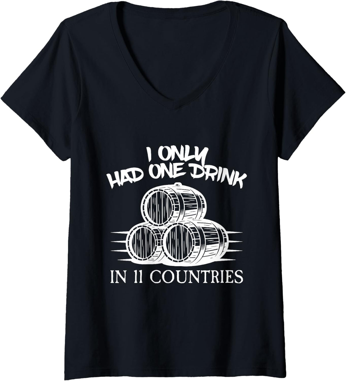Womens Drinking Around the World Adult Vacation Showcase 11 Country V-Neck T-Shirt - Black
