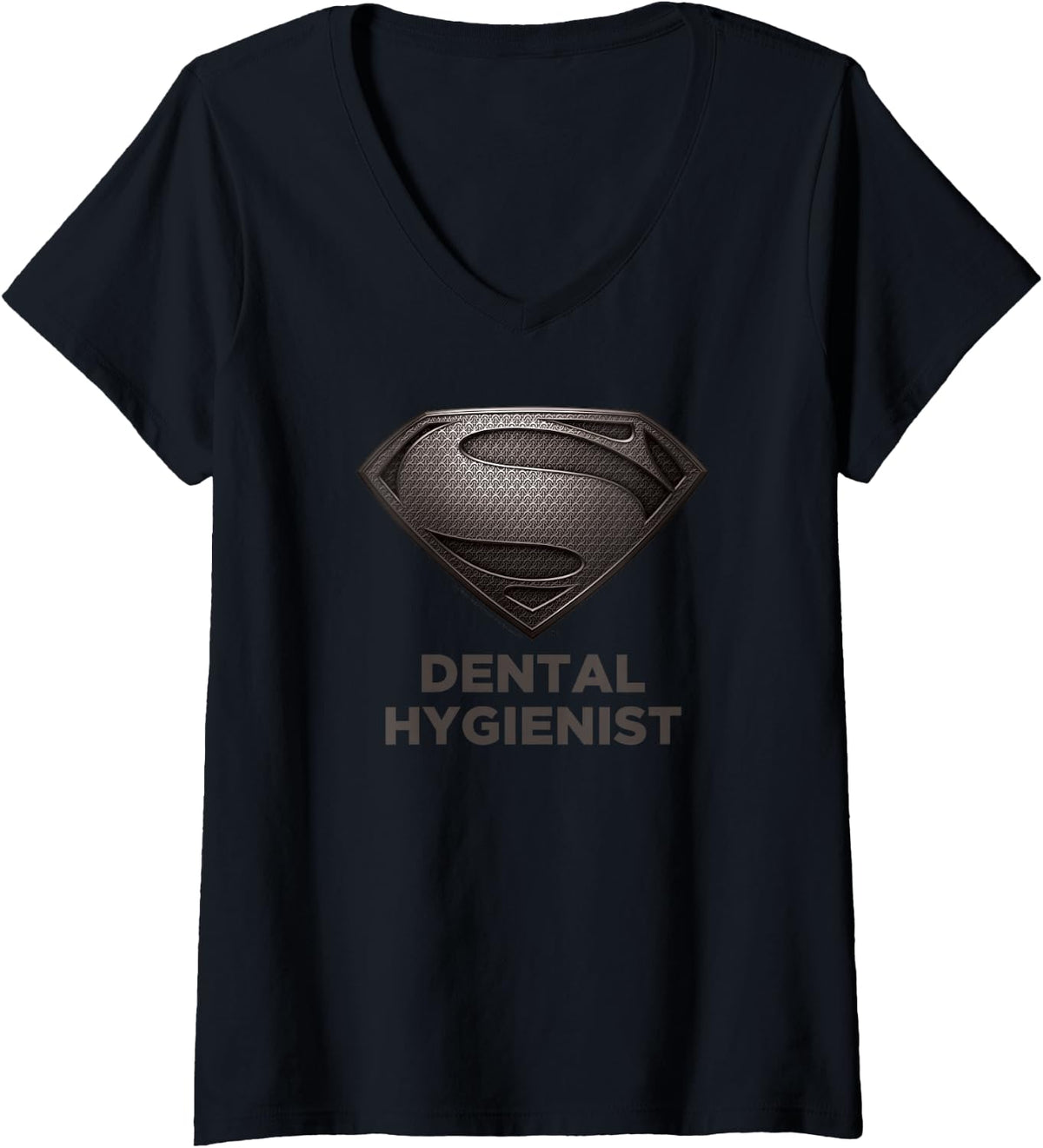 Women's Superman Man of Steel Super Dental Hygienist V-Neck T-Shirt - Black