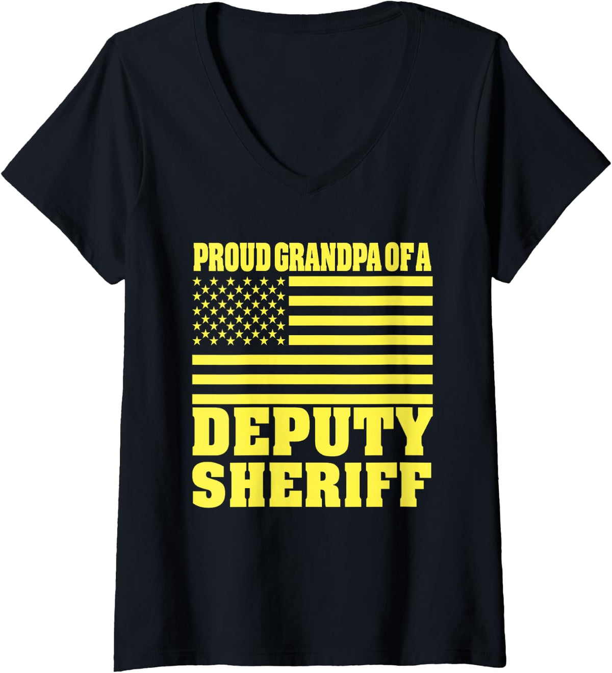 Women's Proud Grandpa of A Deputy Sheriff American Flag V-Neck T-Shirt - Black