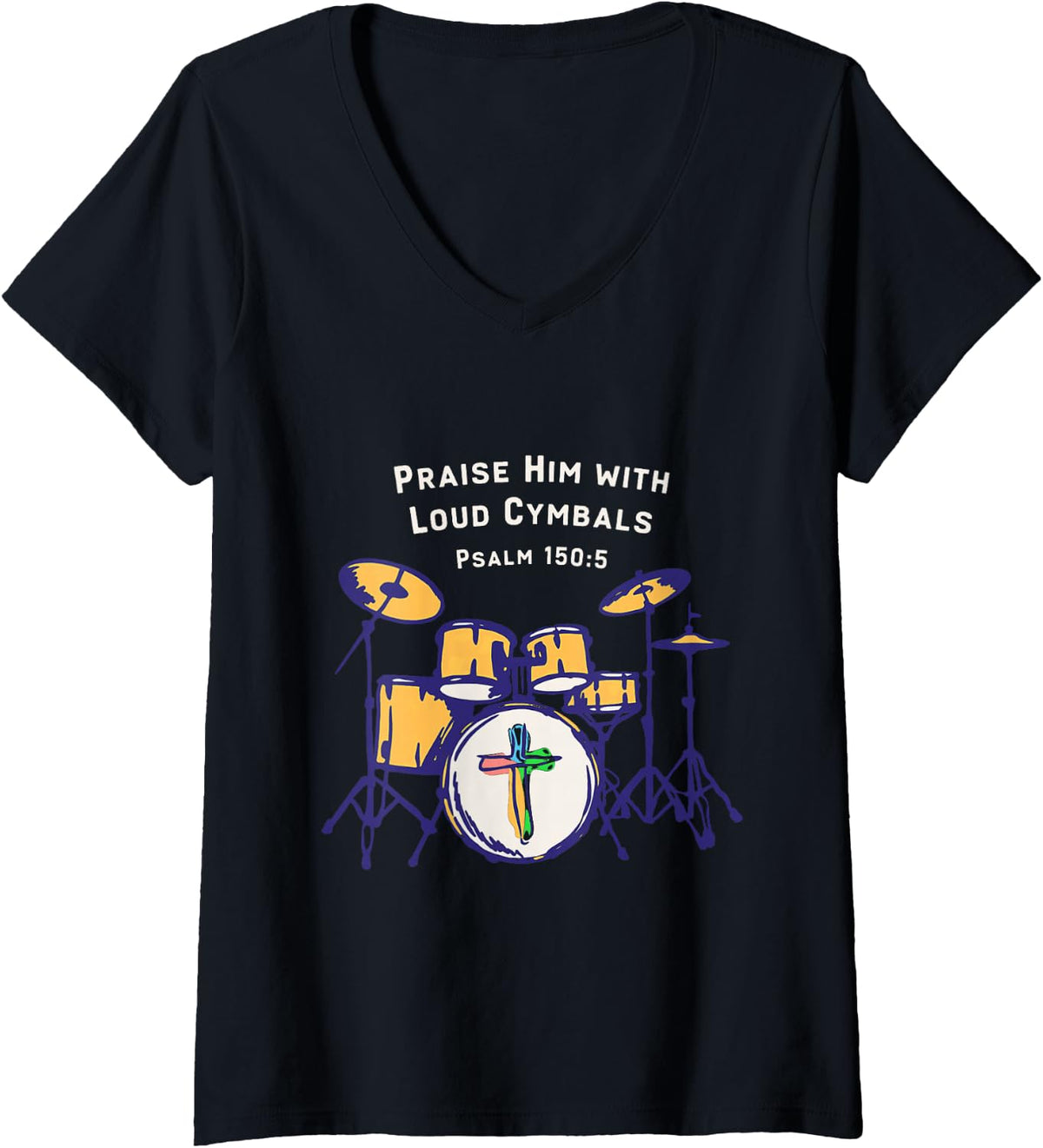 Women's Cymbals Drummer Drumming Cymbals V-Neck T-Shirt - Black