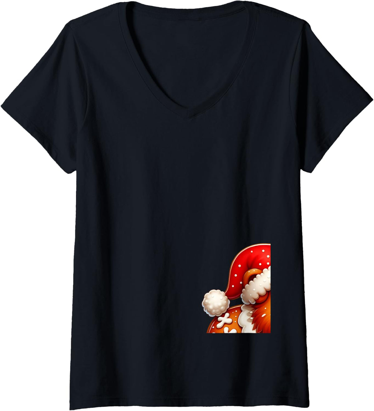 Women's Funny Gingerbread Man Guinea Pig Christmas Womens Mens Kids V-Neck T-Shirt - Black