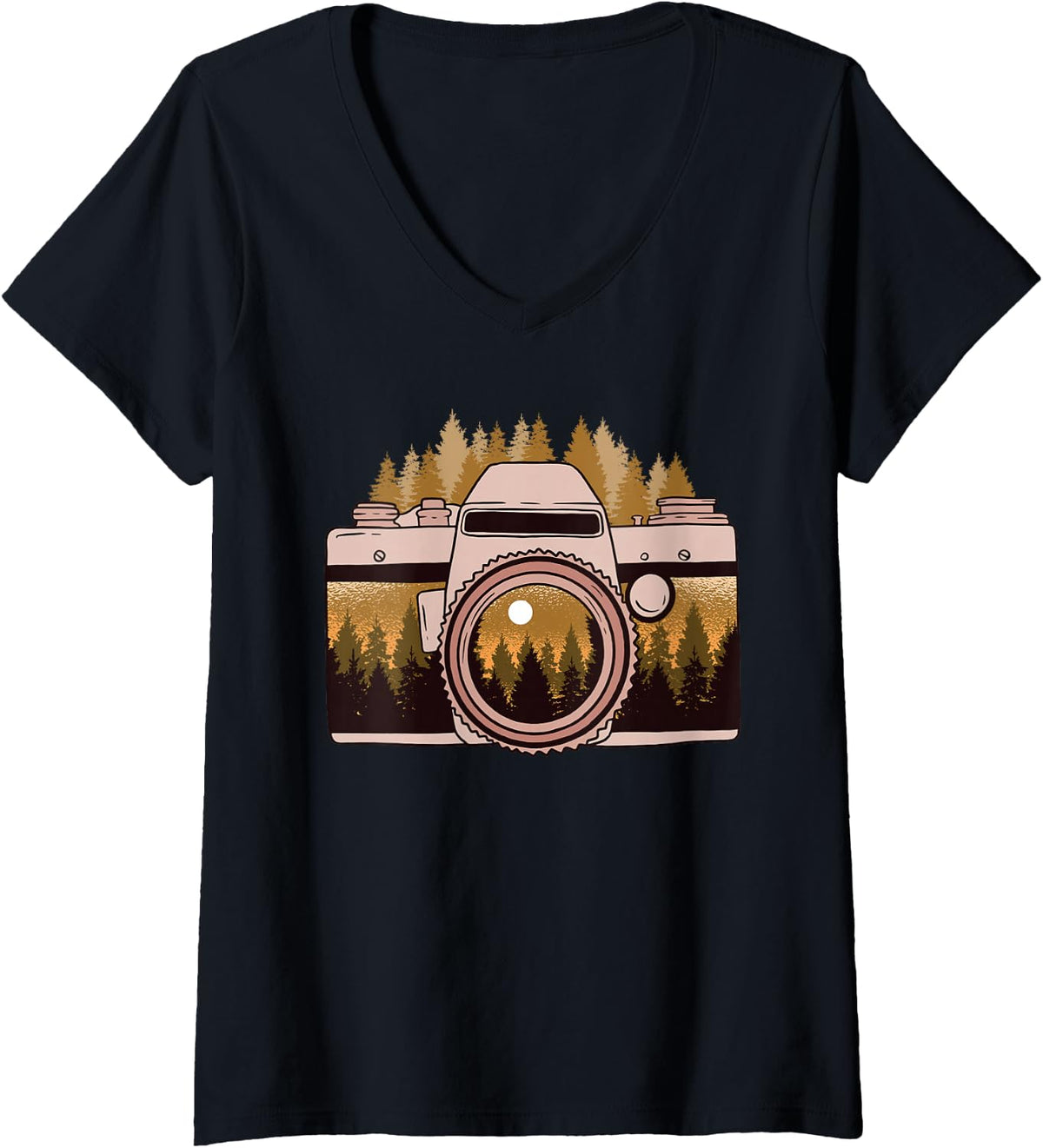 Womens Camera Nature Photography Forest Photographer Gift V-Neck T-Shirt - Black