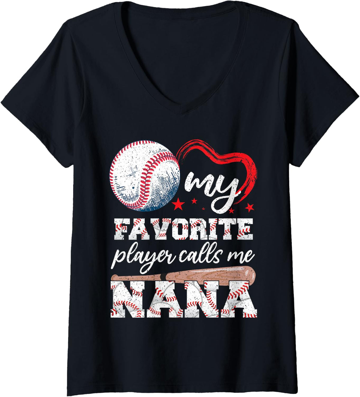 Women's Baseball Grandma My Favourite Player Calls Me Nana Baseball V-Neck T-Shirt - Black