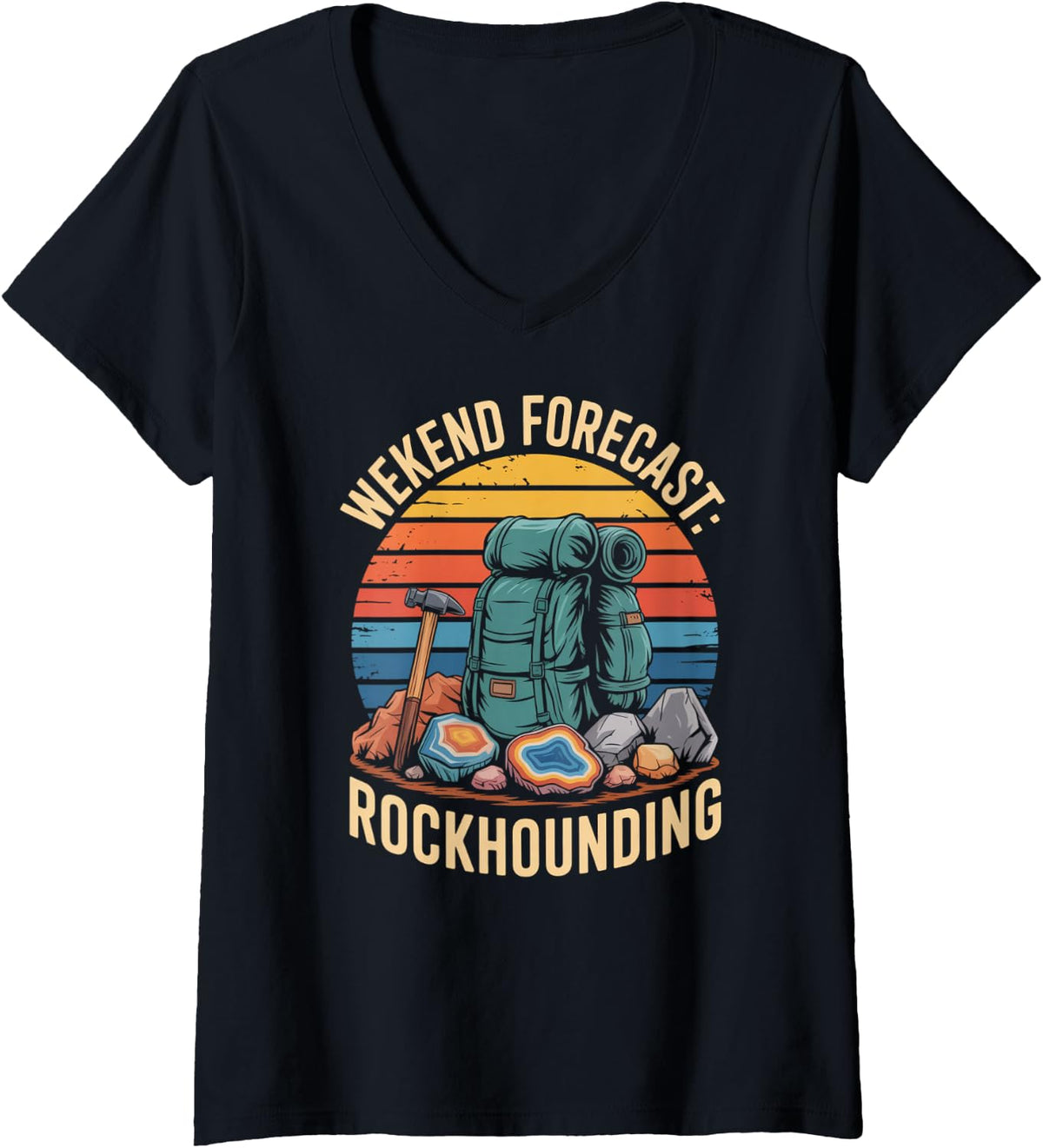 Women's Weekend Forecast Rockhounding Hiking Geology V-Neck T-Shirt - Black