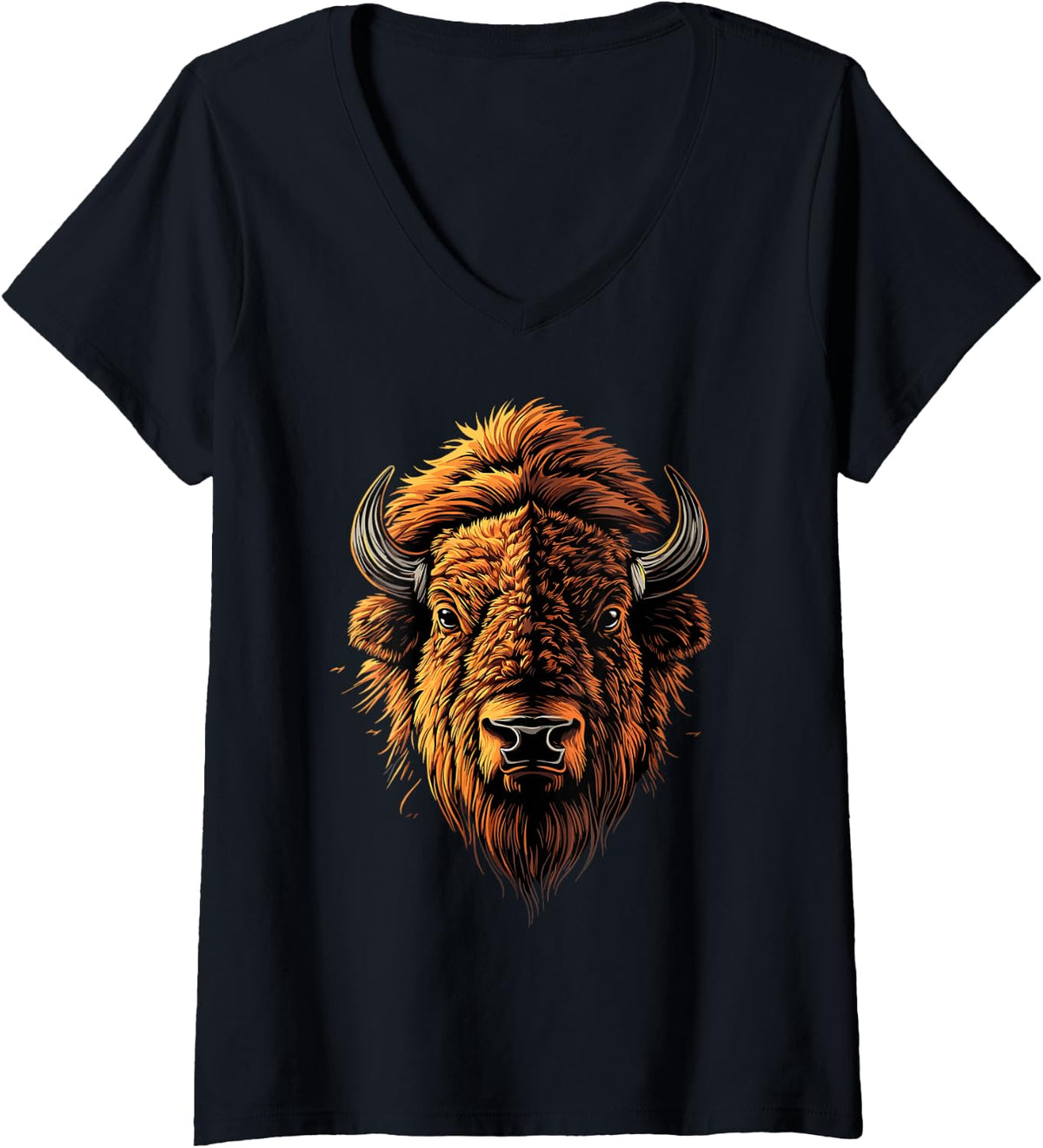 Women's Buffalo Wild Cattle American Buffalo American Buffalo V-Neck T-Shirt - Black