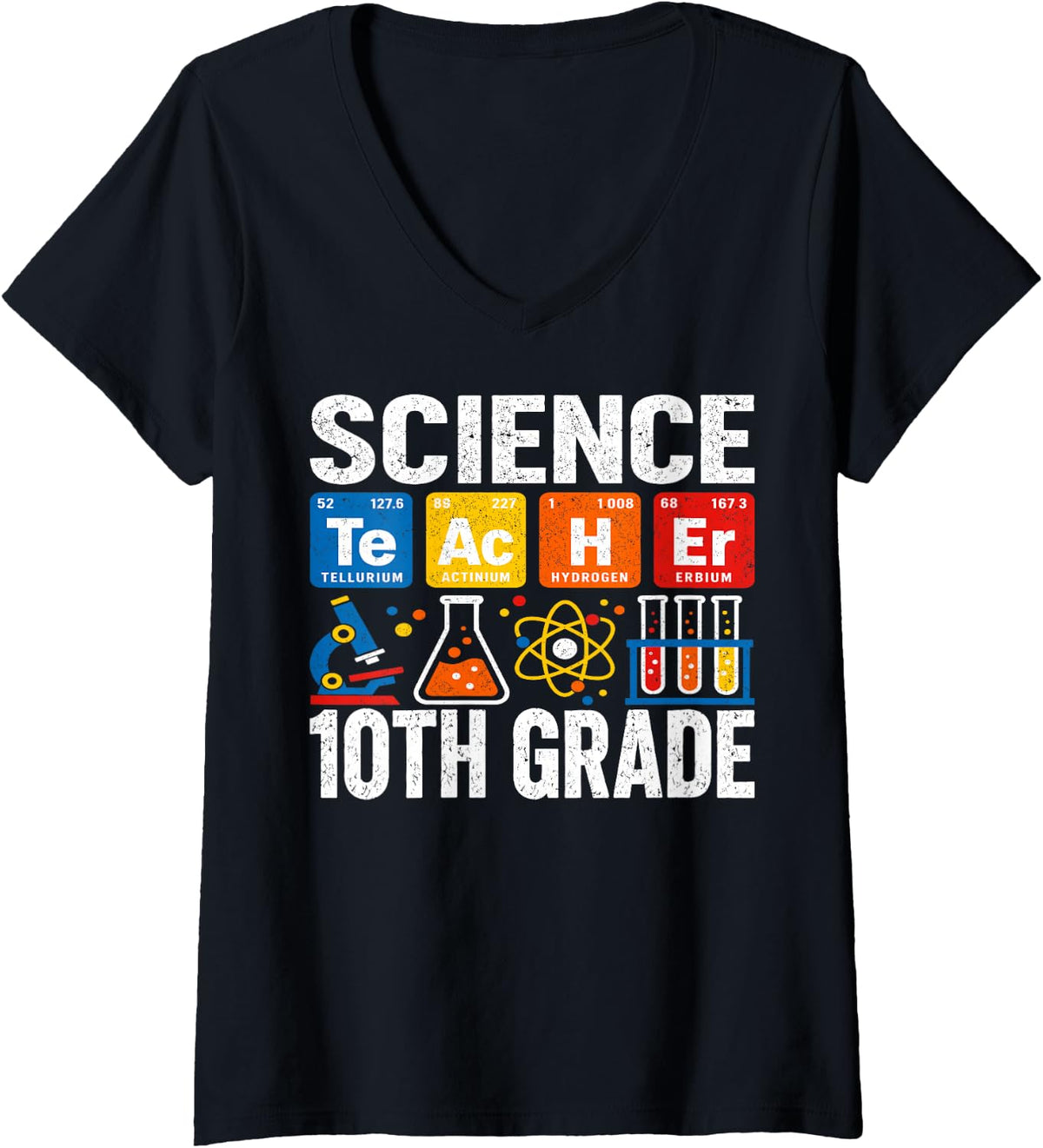 Women's Funny Chemistry Biology 10th Grade Science Teacher V-Neck T-Shirt - Black