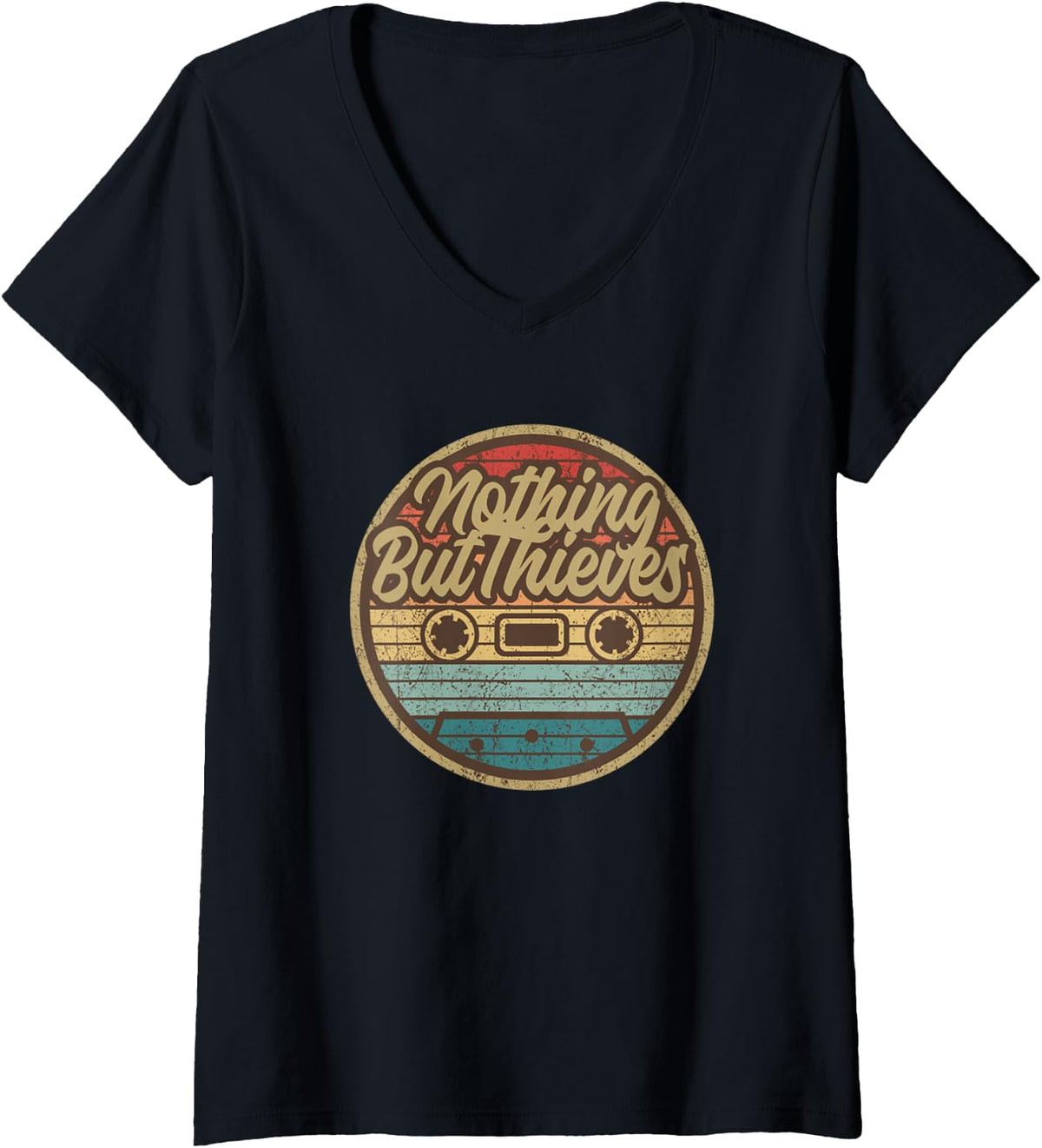 Women's Vintage Nothing But Thieves Retro Cassette Musician V-Neck T-Shirt - Black
