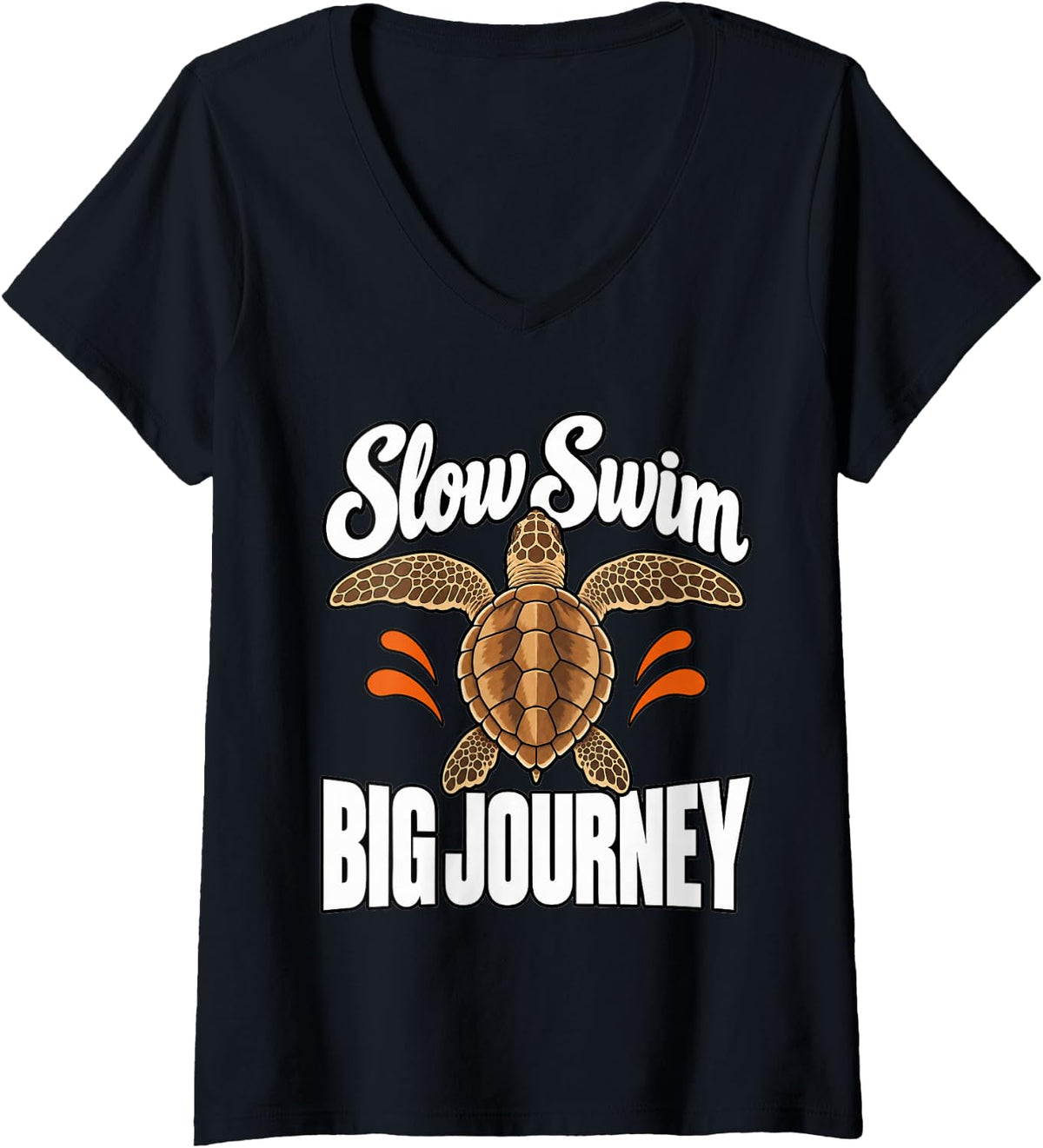 Women's Sea Turtle Slow Swim Big Journey Marine Biologist Fans V-Neck T-Shirt - Black