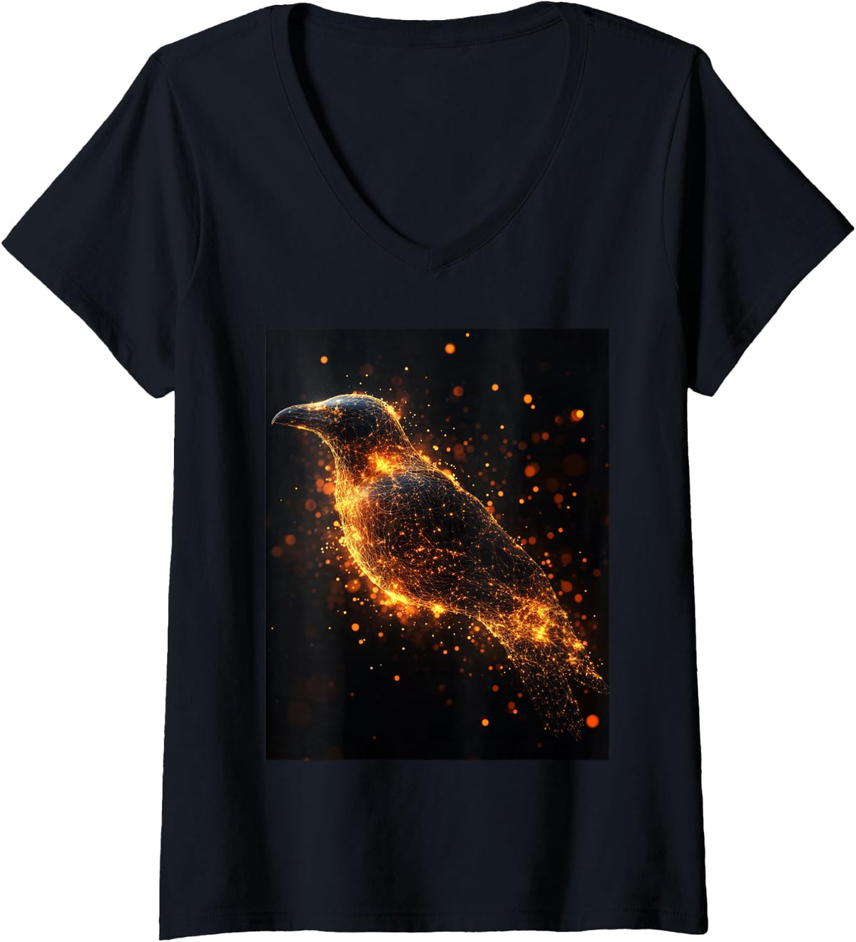 Women's Raven Men Black Gothic Scary Women Goth Black Crow V-Neck T-Shirt - Black