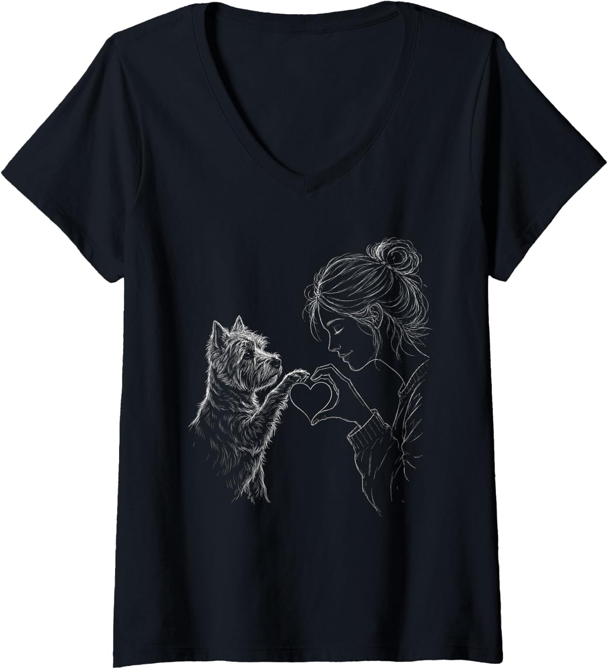 Women's West Highland White Terrier Mom Heart Sign Line Art Women V-Neck T-Shirt - Black