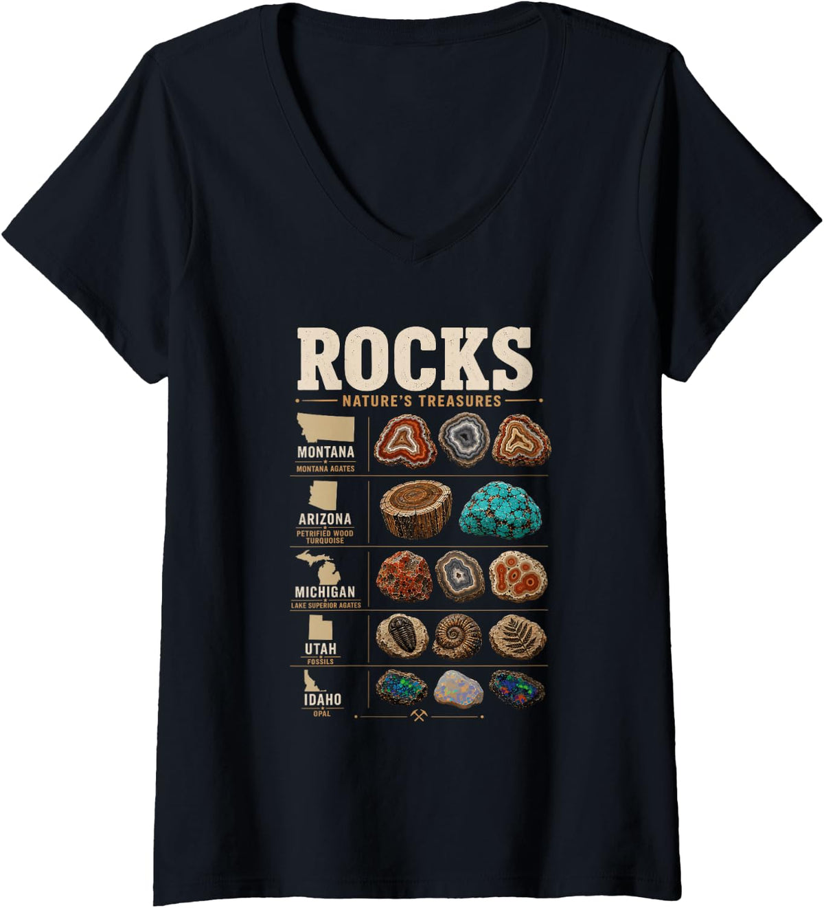Women's Rock Collecting Fun Tee Montana Arizona Utah Rockhounding V-Neck T-Shirt - Black