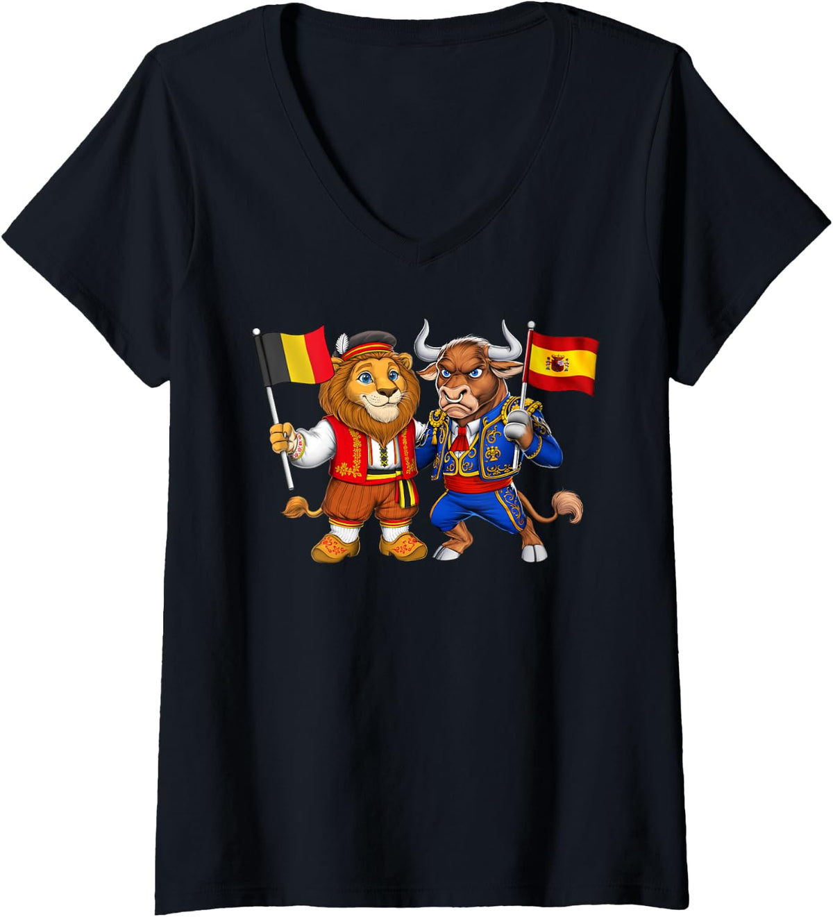 Women's Belgium Spain Flag Belgian Spanish Roots Belgian Heritage V-Neck T-Shirt - Black