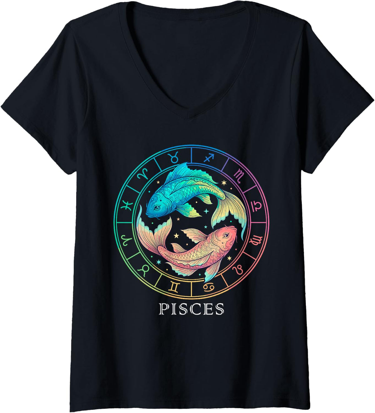 Women's Pisces Zodiac Sign Astrology Horoscope Astrological Symbol V-Neck T-Shirt - Black