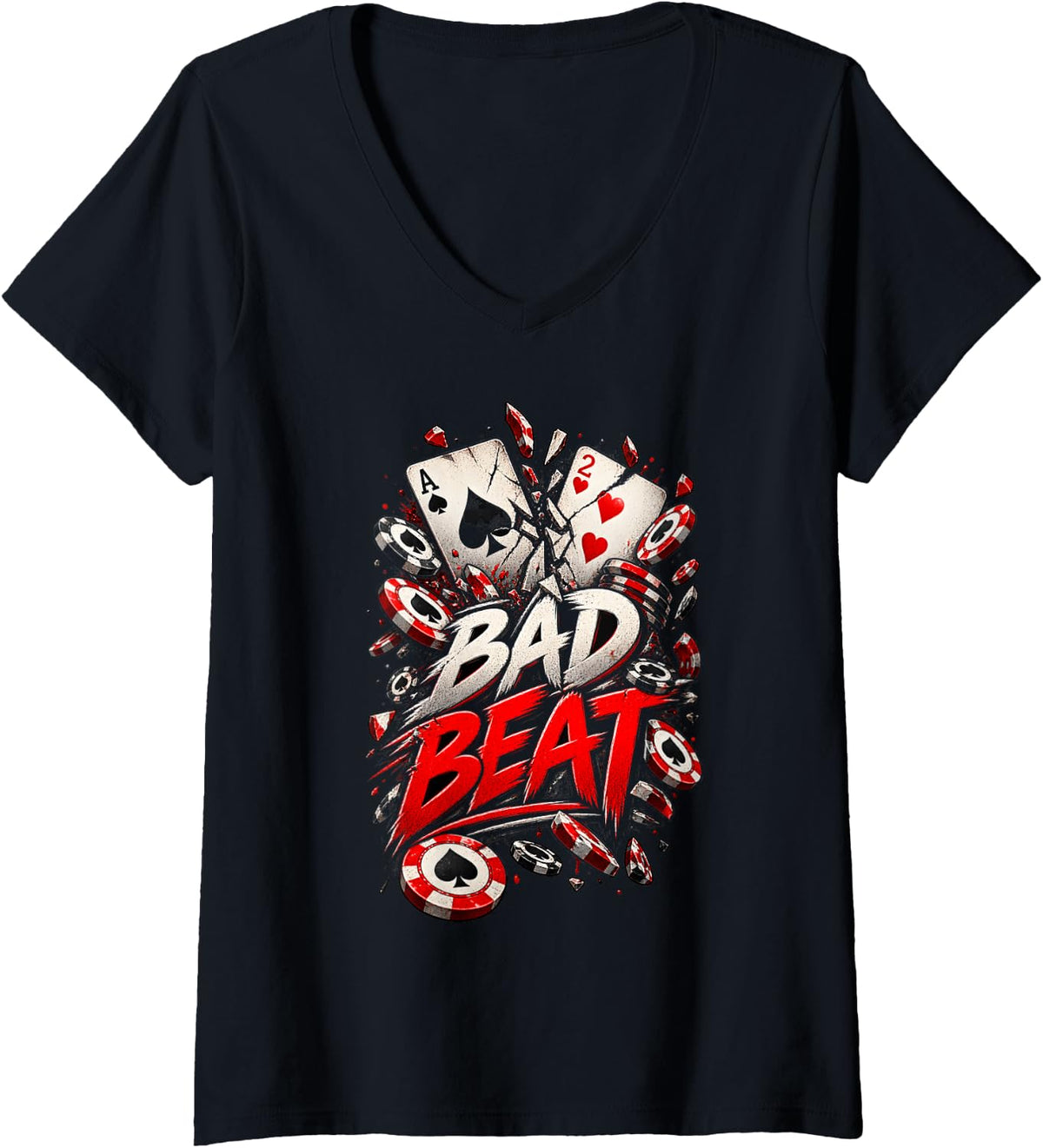 Women's Bad Beat Funny Poker Player Card Game V-Neck T-Shirt - Black
