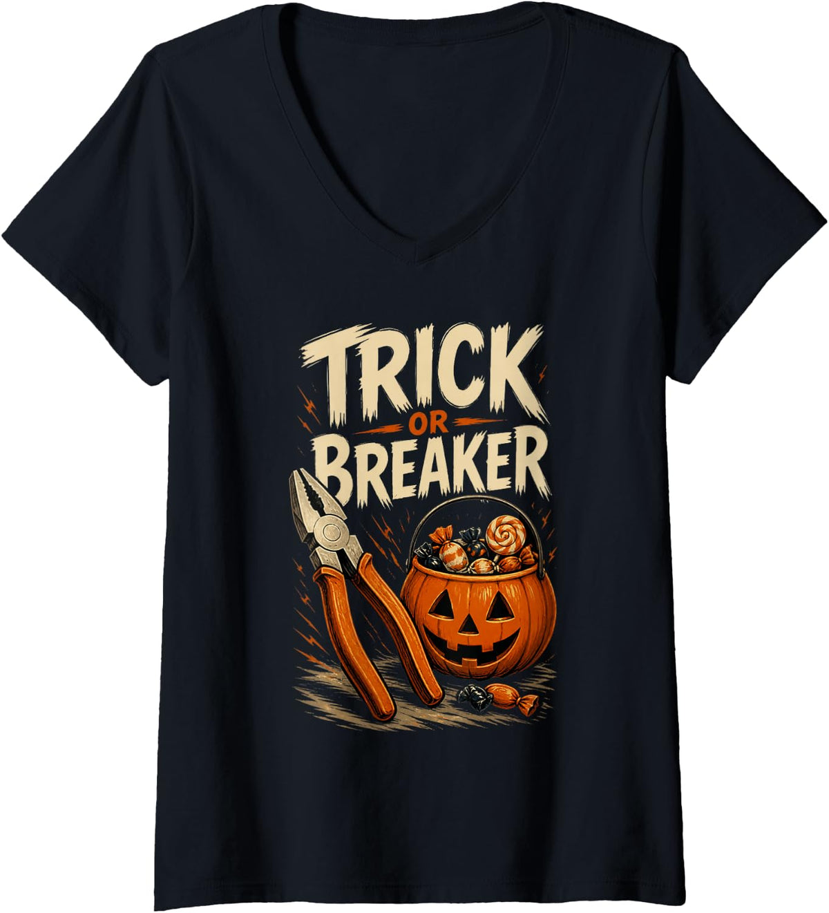 Women's Trick OR Breaker Electrician Halloween Electrician Gift V-Neck T-Shirt - Black