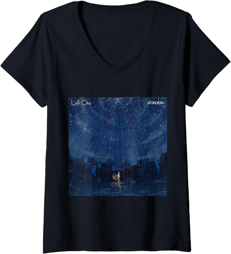 Lofi City V-Neck T-Shirt - Black