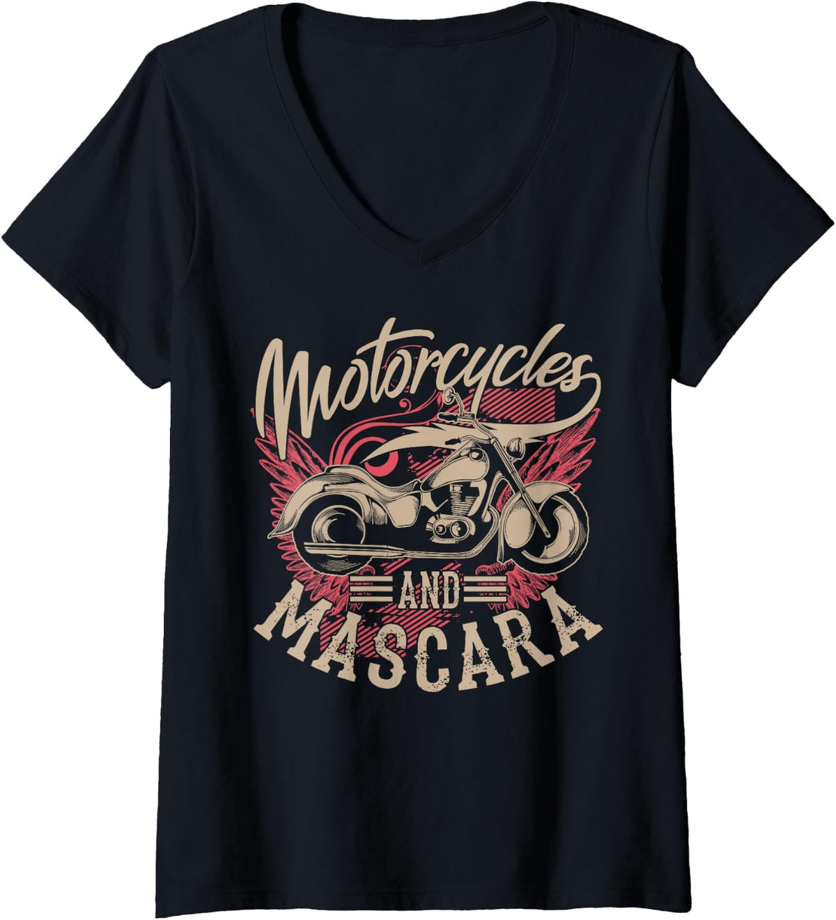 Womens Motorcycles and Mascara Art | Cute Makeup Motor Lover Gift V-Neck T-Shirt Small - Black