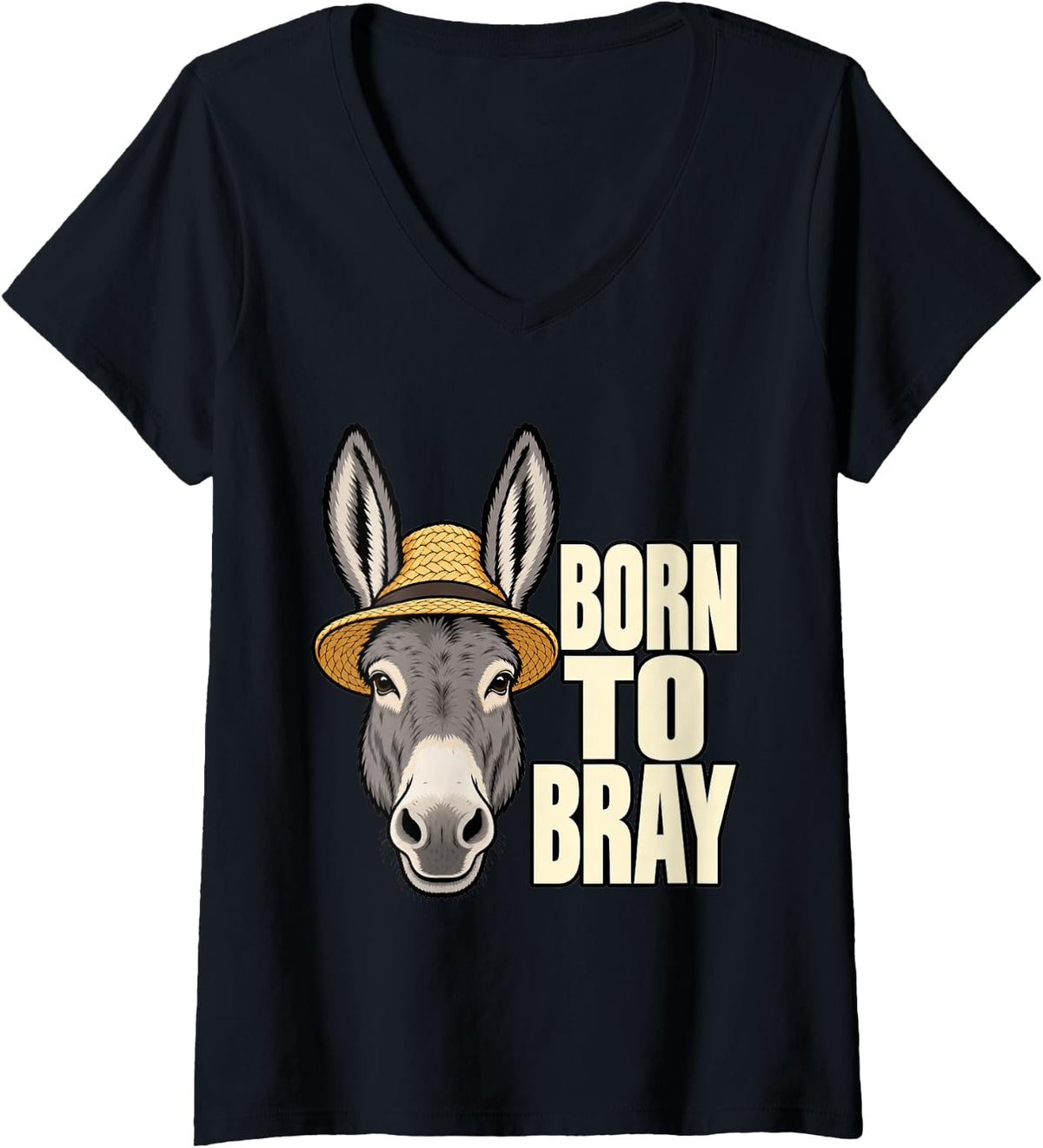 Women's Donkey Born to Bray Farm Mom Cute Funny Humor Sarcastic V-Neck T-Shirt - Black