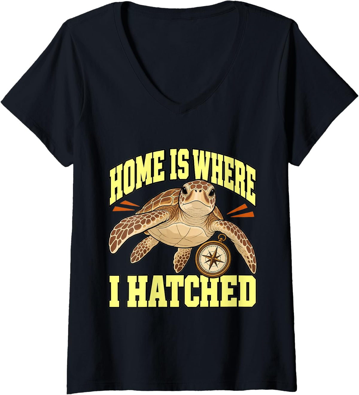 Women's Sea Turtle Home is Where I Hatched Sea Lover Funny V-Neck T-Shirt - Black