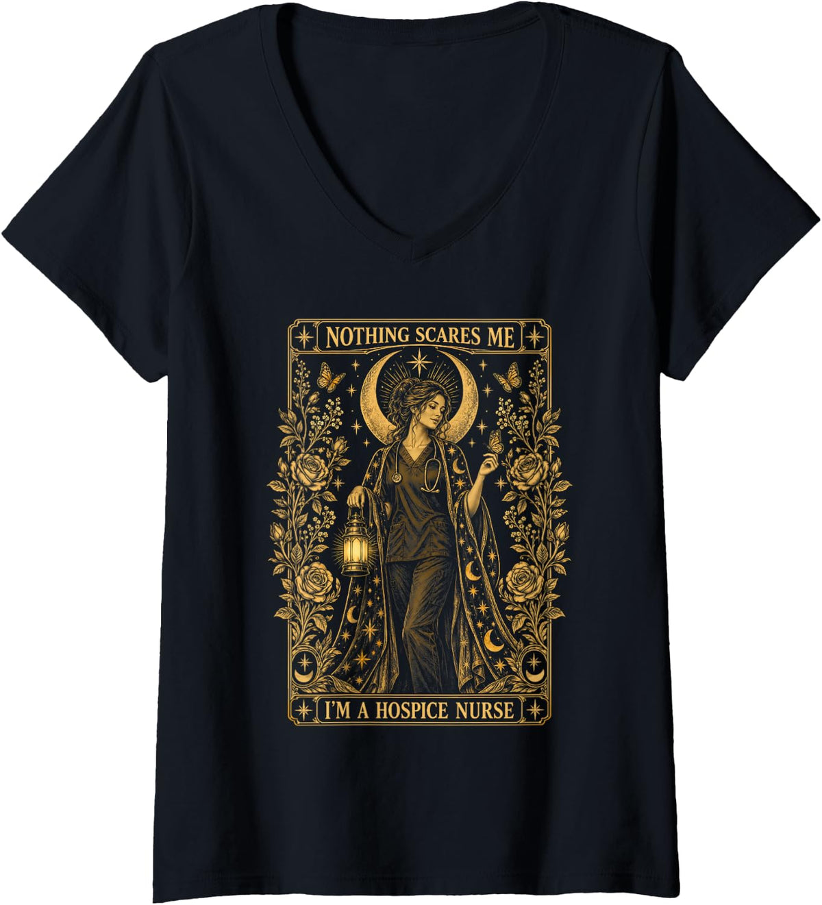 Women's Nothing Scares Me I'm A Hospice Nurse Tarot V-Neck T-Shirt - Black