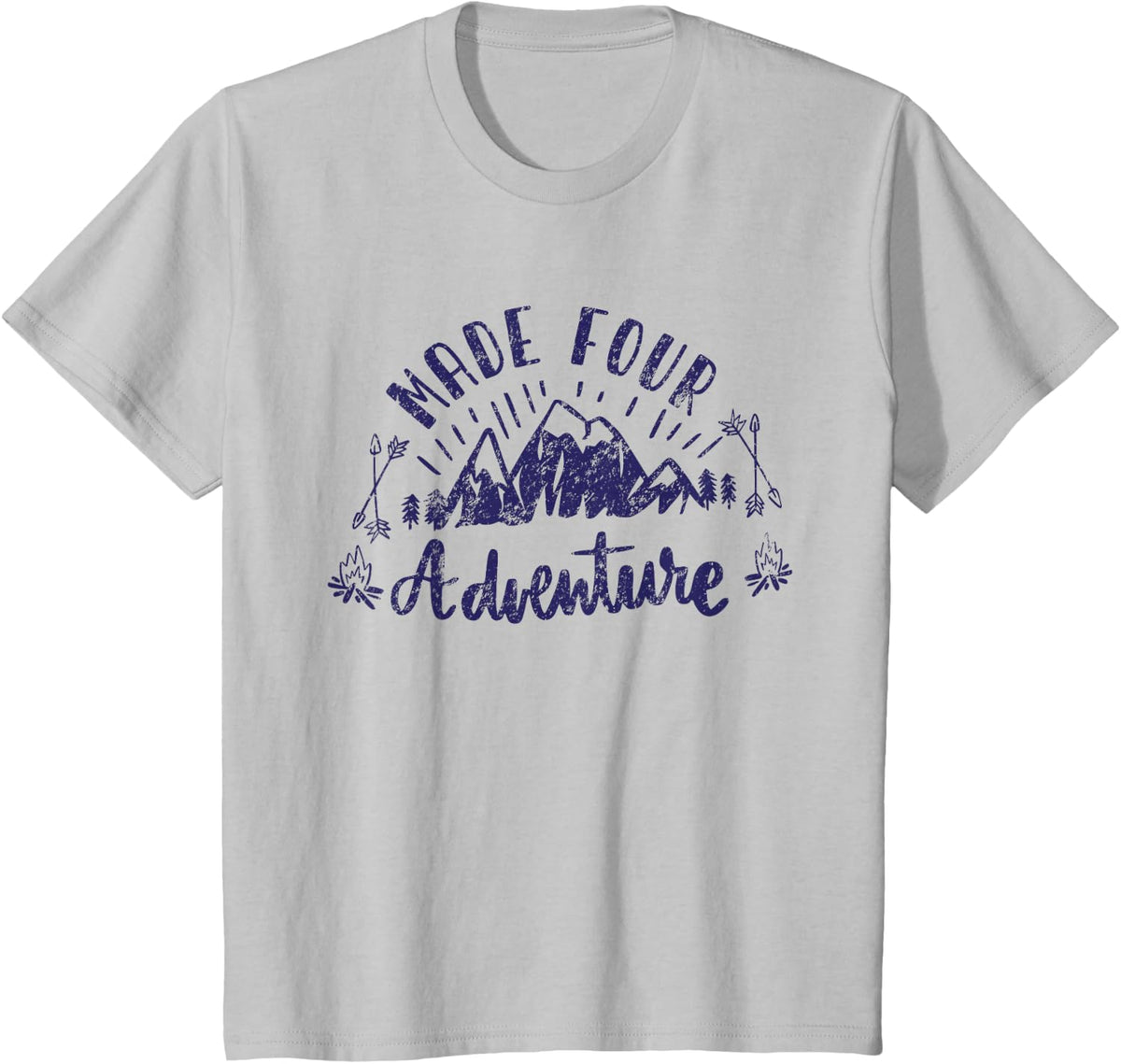 Kids Made four adventure Party camping Theme 4th Birthday T-Shirt - Silver Grey