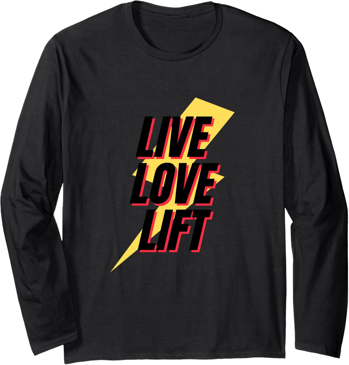 Live Love Lift Retro Workout Gym Fitness Squats Long Sleeve T-Shirt - Adult Unisex Black
