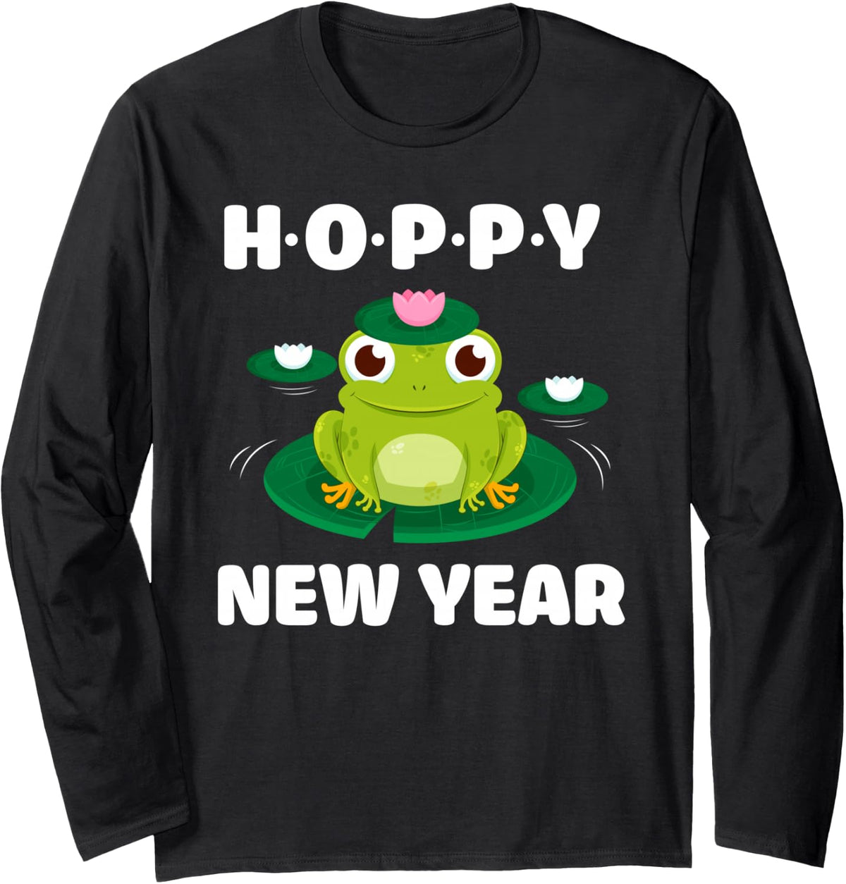 Hoppy New Year Cute Frog Lover Happy New Year 2024 Kids Long Sleeve T-Shirt - Adult Unisex Black