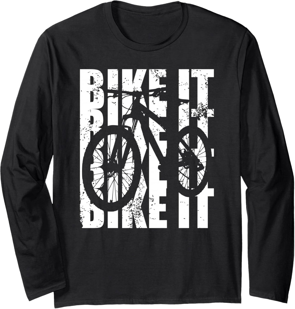 Bike It Distressed Mountain Biking Graphic Biker Riding MTB Long Sleeve T-Shirt - Adult Unisex Black
