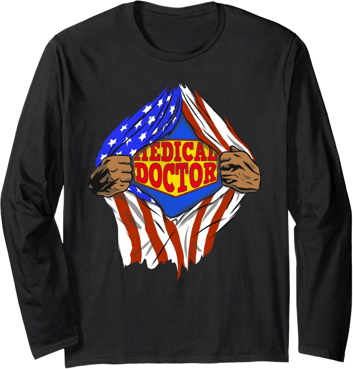 Funny Super Medical Doctor Hero Job Long Sleeve T-Shirt - Adult Unisex Black