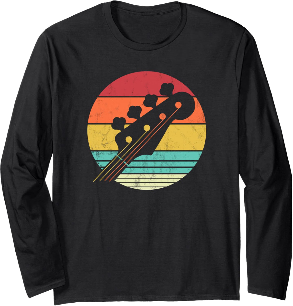 Guitar Bass - Vintage Guitarist Long Sleeve T-Shirt - Adult Unisex Black
