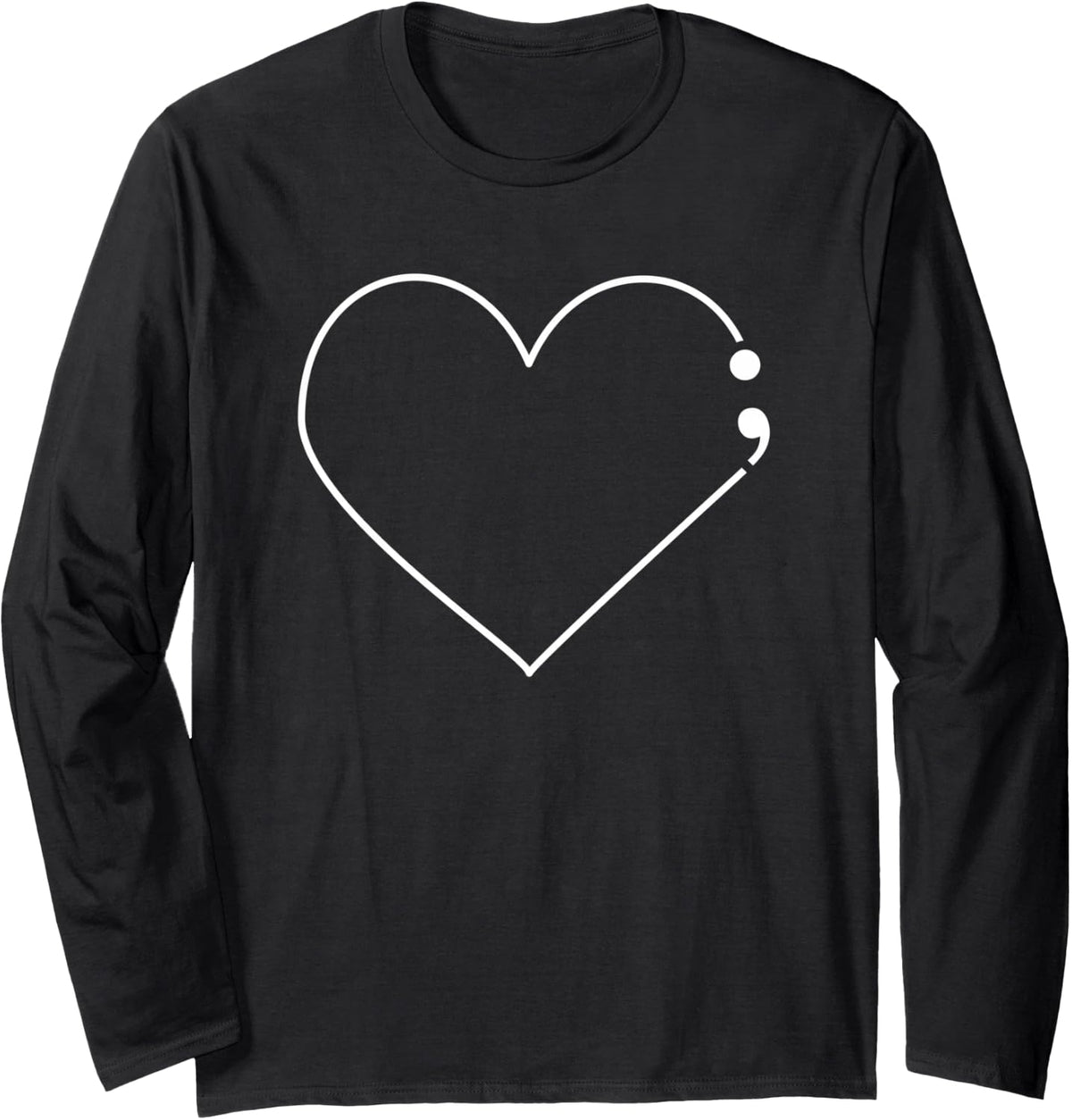 Semicolon Heart Mental Health Awareness Therapist Depressed Long Sleeve T-Shirt - Adult Unisex Black