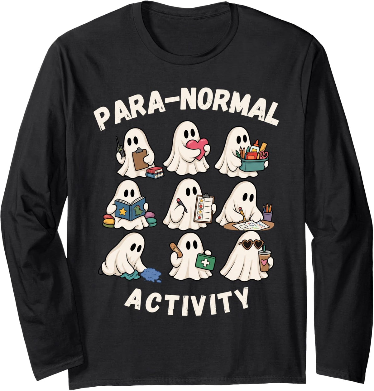 para-Normal Activity Cute Ghost Paraprofessional Halloween Long Sleeve T-Shirt - Adult Unisex Black