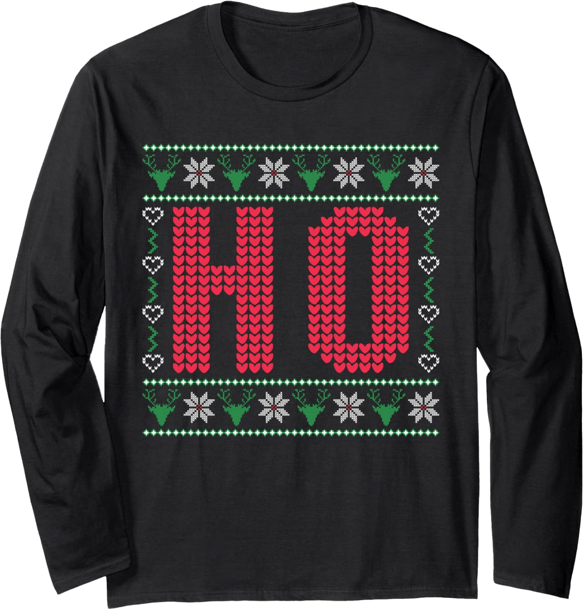 Where My Ho's At Ho Matching Couple Christmas Ugly Sweater Long Sleeve T-Shirt - Adult Unisex Black