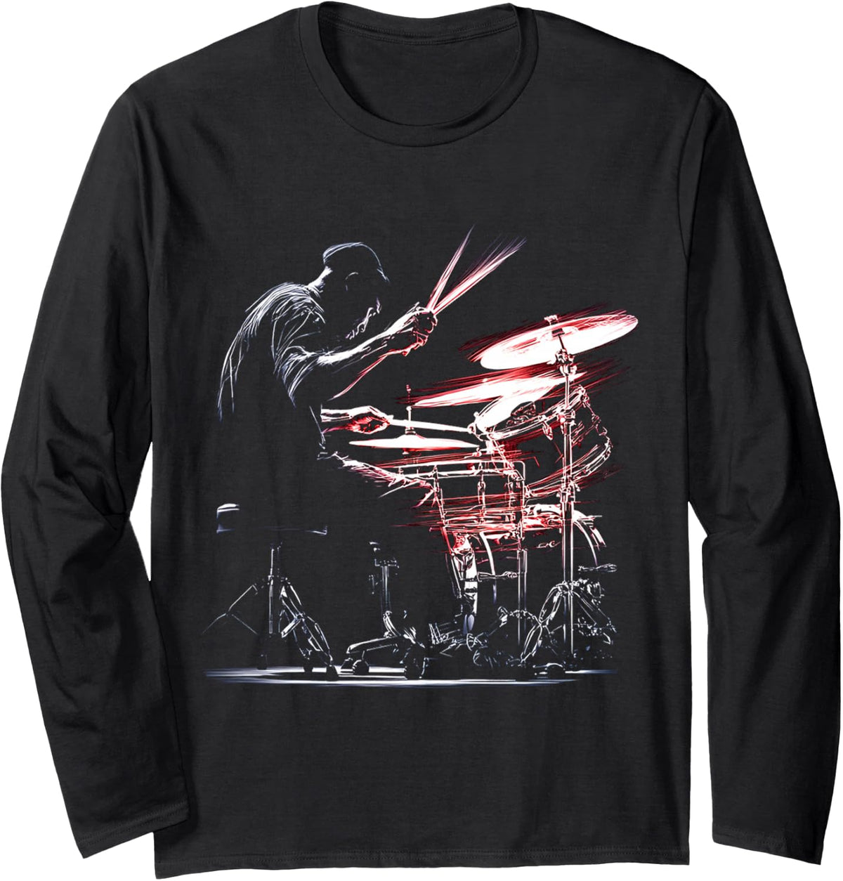 Drums Music Long Sleeve T-Shirt - Adult Unisex Black