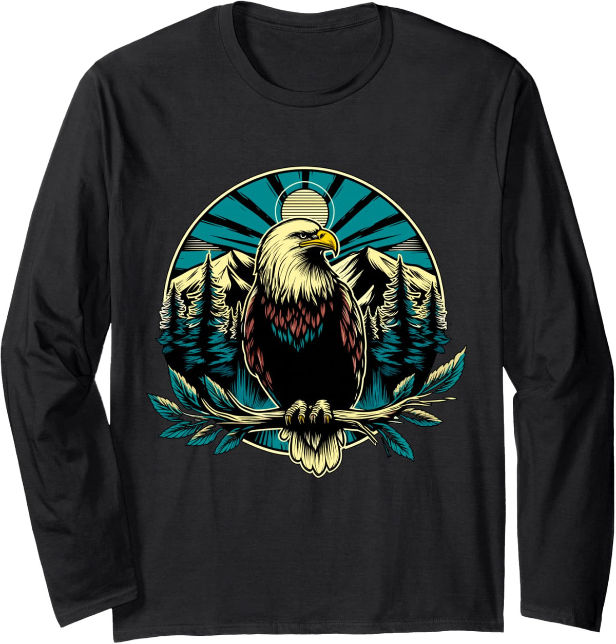 American Bald Eagle Mountains Wildness 4th of July Long Sleeve T-Shirt - Adult Unisex Black