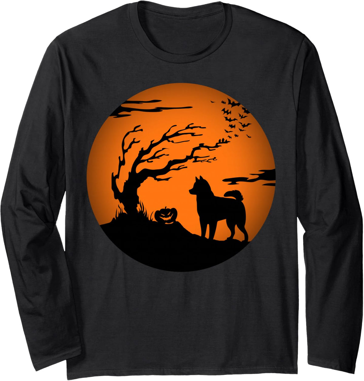 Husky Halloween Long Sleeve T-Shirt - Adult Unisex Black