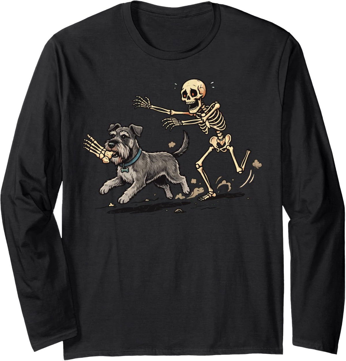 Schnauzer Skeleton Halloween Long Sleeve T-Shirt - Adult Unisex Black