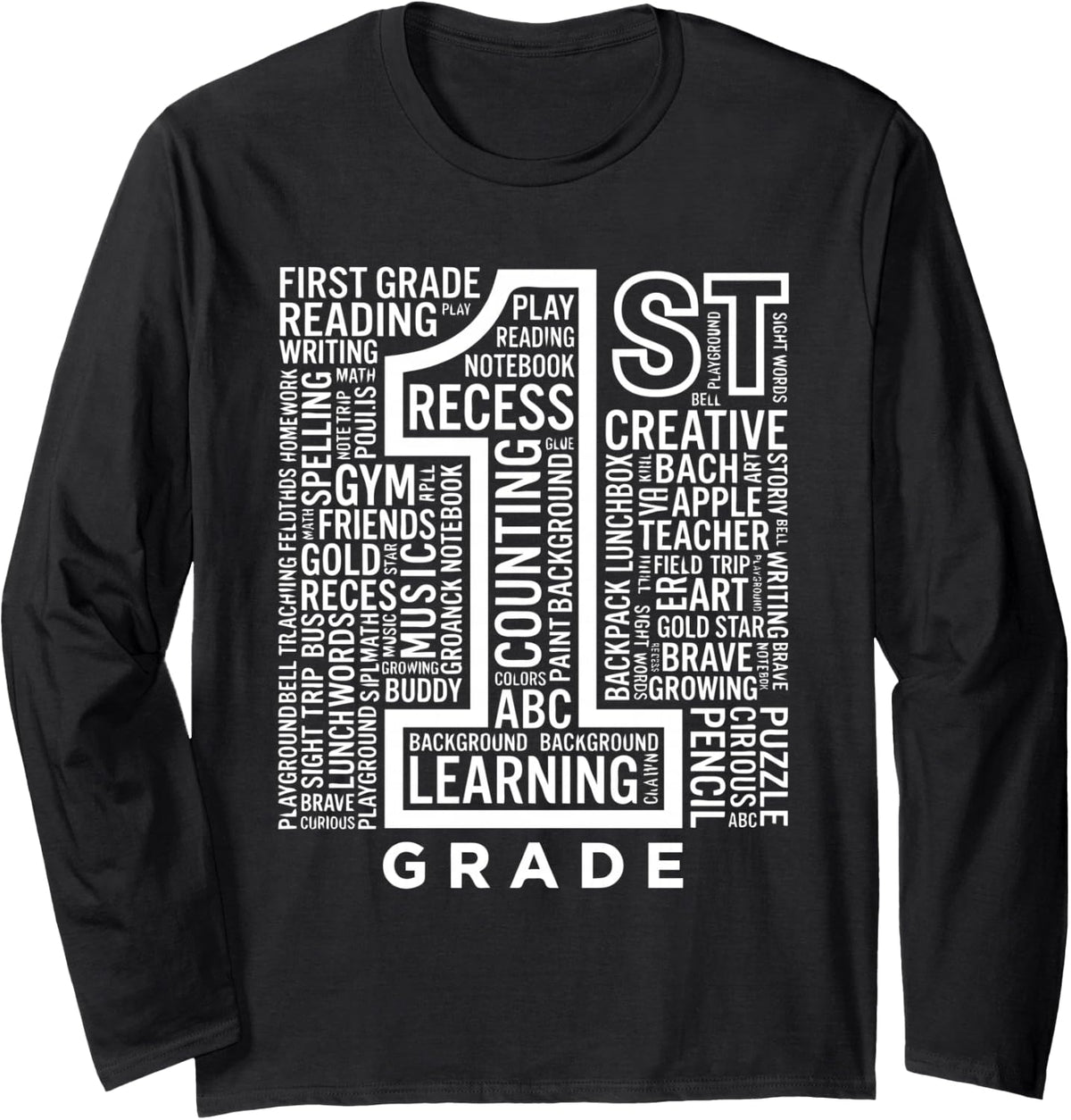 1st Grade Typography Team School Kids Long Sleeve T-Shirt - Adult Unisex Black