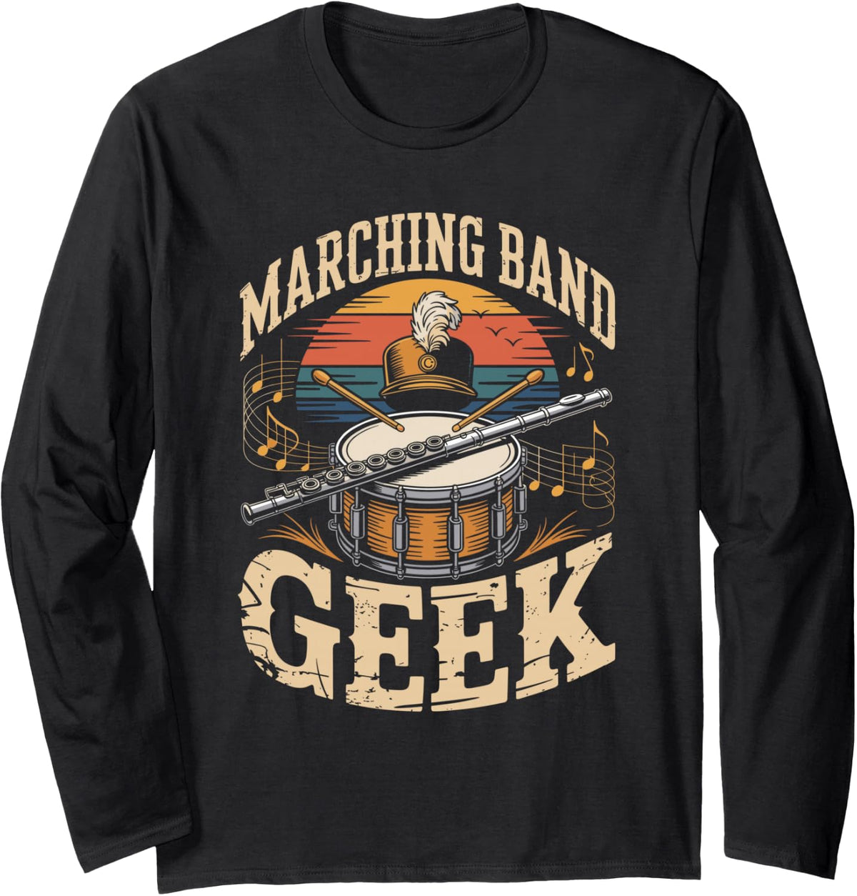 Marching Band Geek Flute Flutist Long Sleeve T-Shirt - Adult Unisex Black