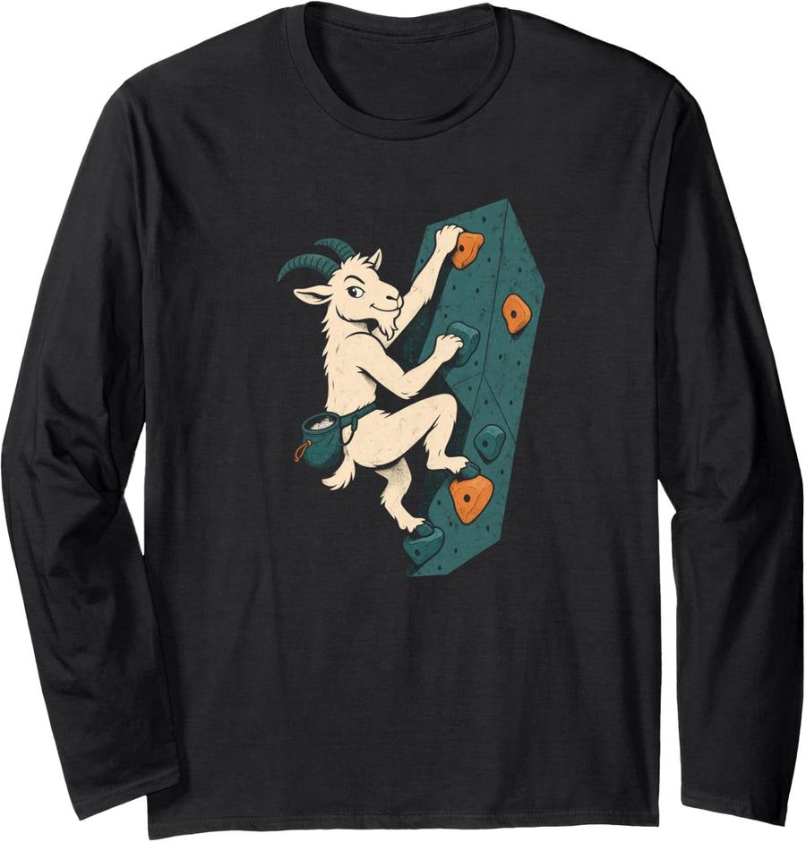 Bouldering Goat Climbing Gym Boulderer Men Women Long Sleeve T-Shirt - Adult Unisex Black