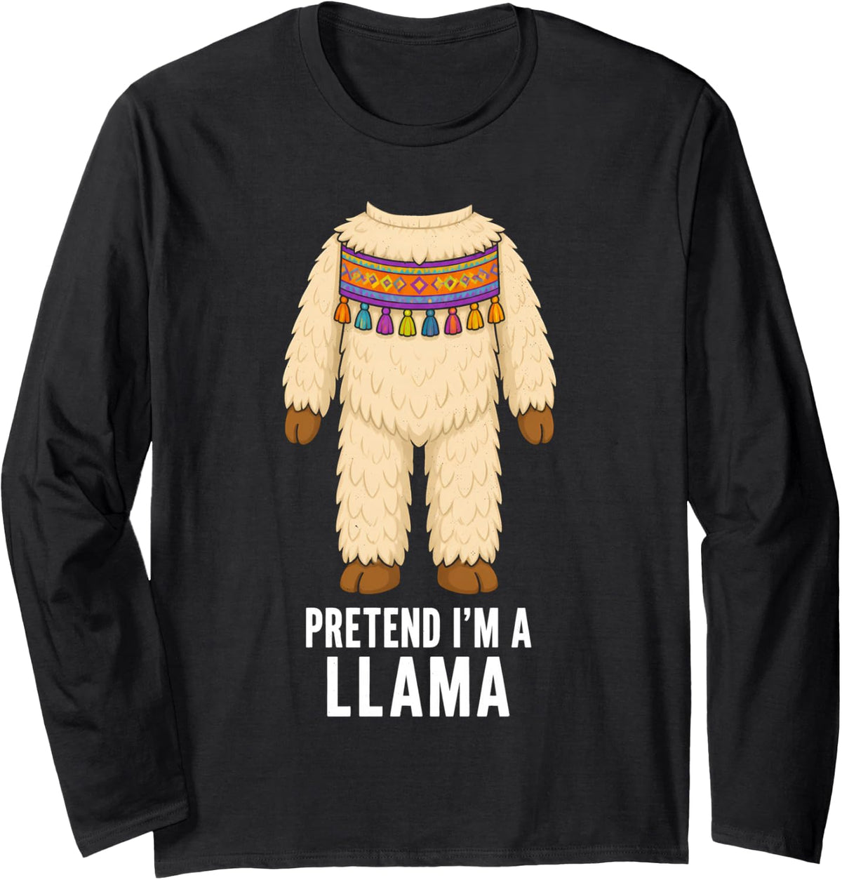 Halloween Llama Costume Kids Funny Fuzzy Animal Long Sleeve T-Shirt - Adult Unisex Black