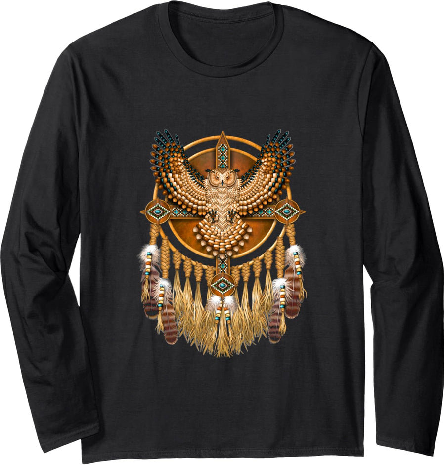 Native American Tribal Art Owl, Mystic owl Long Sleeve T-Shirt - Adult Unisex Black