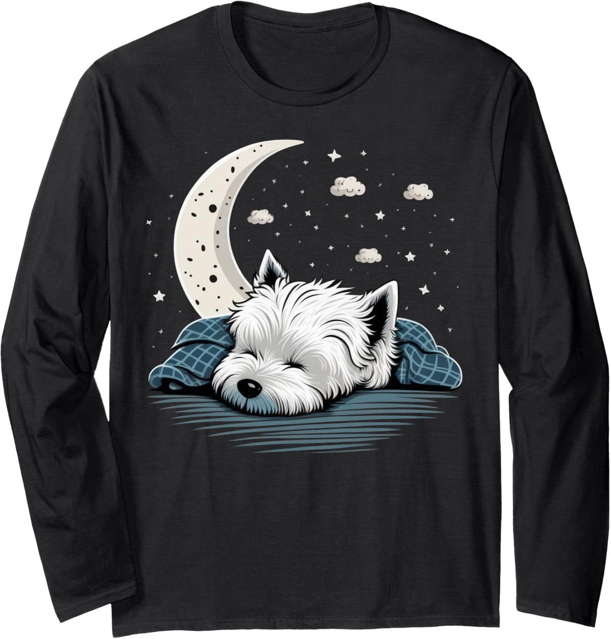 Napping Westie pajama West Highland White Terrier Sleeping Long Sleeve T-Shirt - Adult Unisex Black